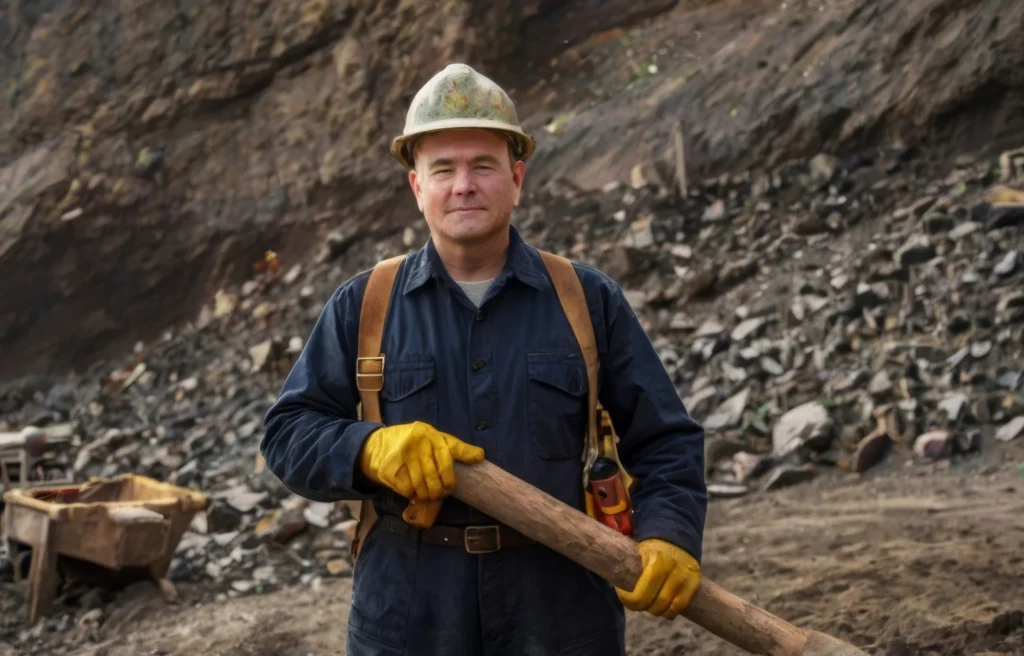 man uniform hold old pick mattock that is mining Custom 2