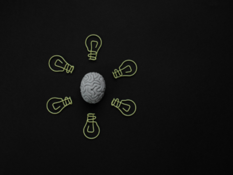 Brain with idea light bulbs