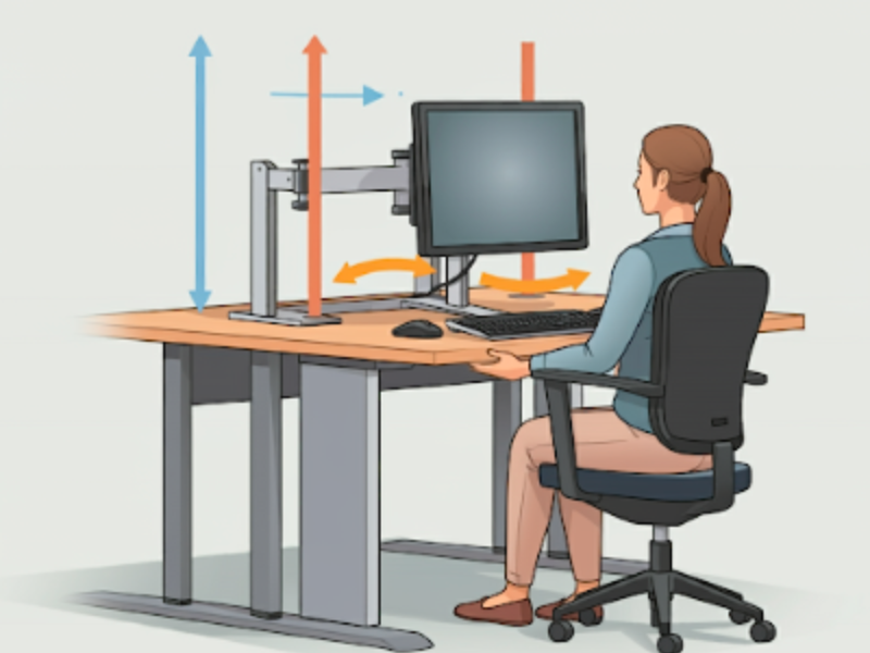 Illustration of proper ergonomic posture at a computer desk